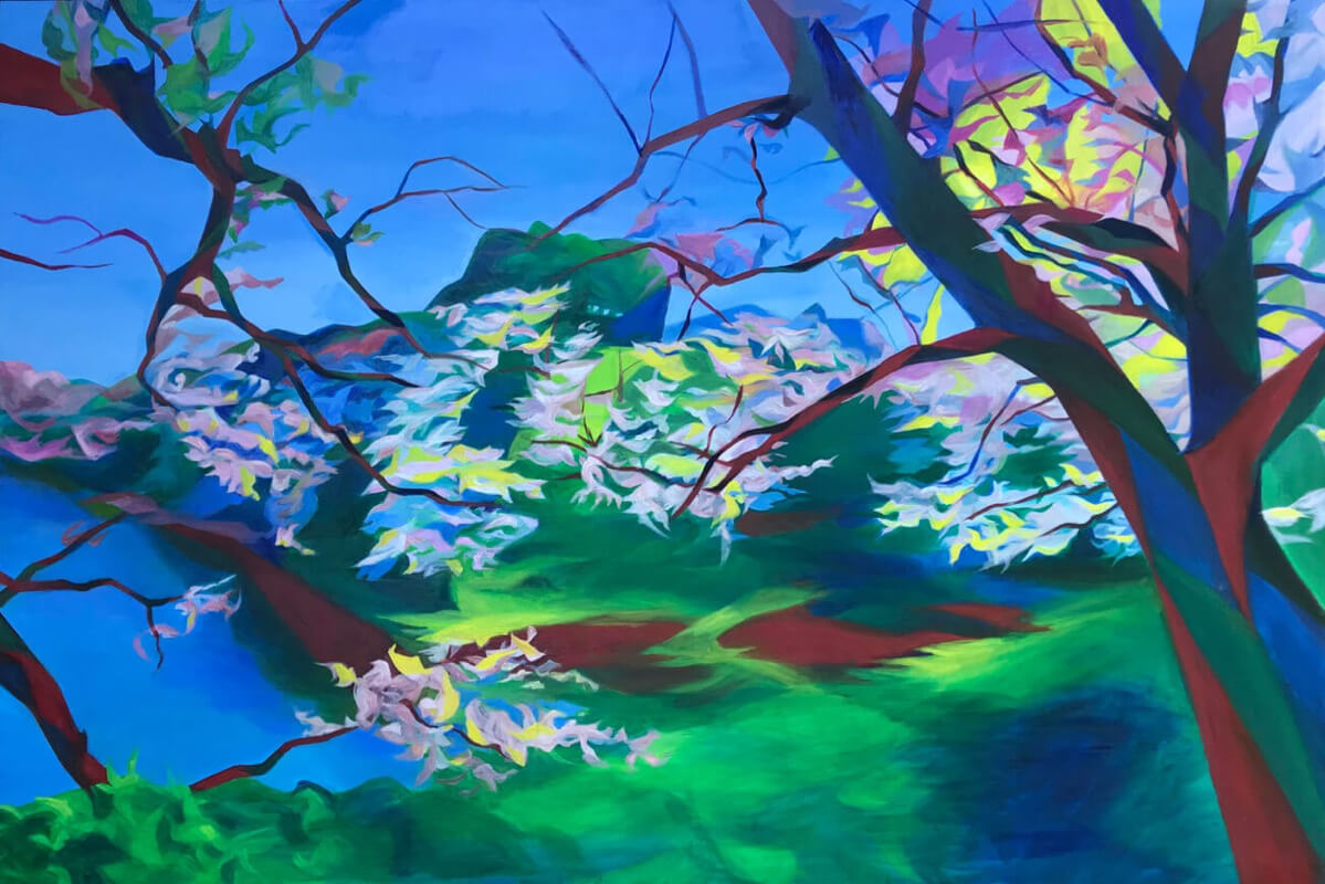 Peinture: Cerisiers en Fleurs au Japon - Huile sur Toile, Huile sur Toile